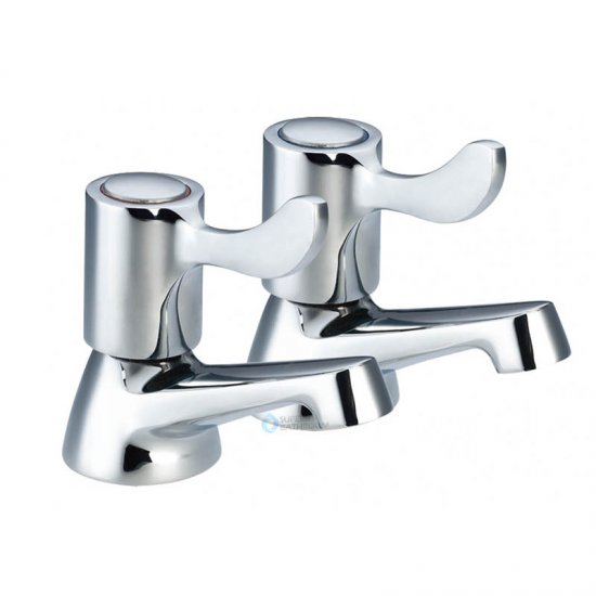 Bathroom Lever Basin Sink Twin Taps 1/4 Turn Chrome Hot & Cold S - zum Schließen ins Bild klicken